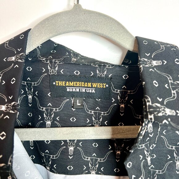 The American West Men's Black Snap Button Down Longhorn Novelty Print NWT L - Picture 2 of 5